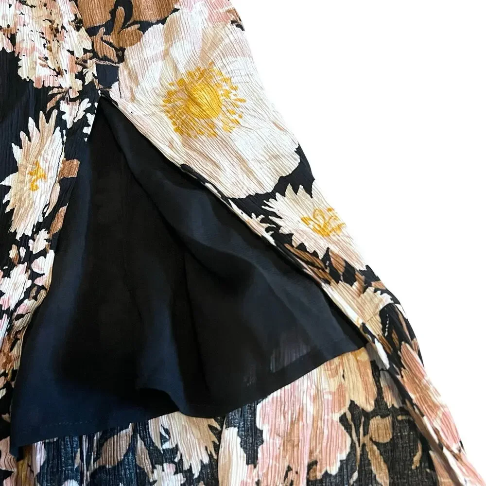 Abercrombie & Fitch Crinkle Textured Ruched Floral Maxi Dress Fairy Boho Size XS